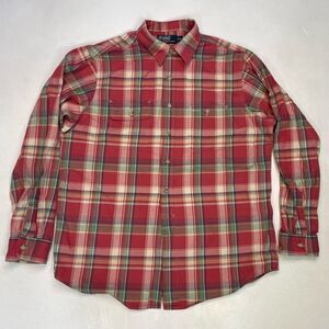 Polo Ralph Lauren Plaid Button Up Shirt Men XL Salmon Red Pockets Long Sleeve